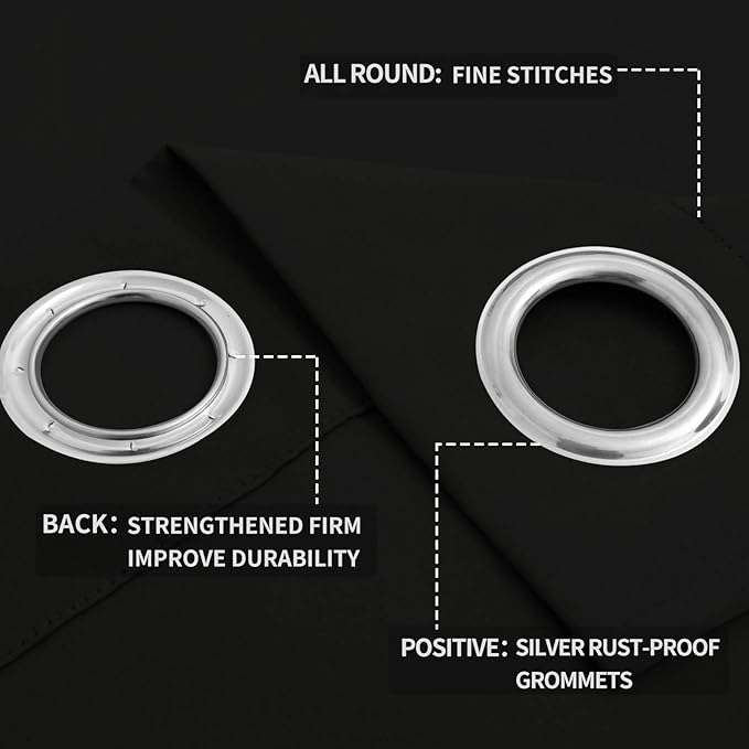 Easy-Going Blackout Curtains for Bedroom, Solid Thermal Insulated Grommet and Noise Reduction Window Drapes, Room Darkening Curtains for Living Room, 2 Panels (52x108 in,Black)