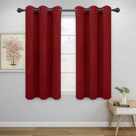 Easy-Going Blackout Curtains for Bedroom, Solid Thermal Insulated Grommet and Noise Reduction Window Drapes, Room Darkening Curtains for Living Room, 2 Panels (42x54 in, Christmas Red)