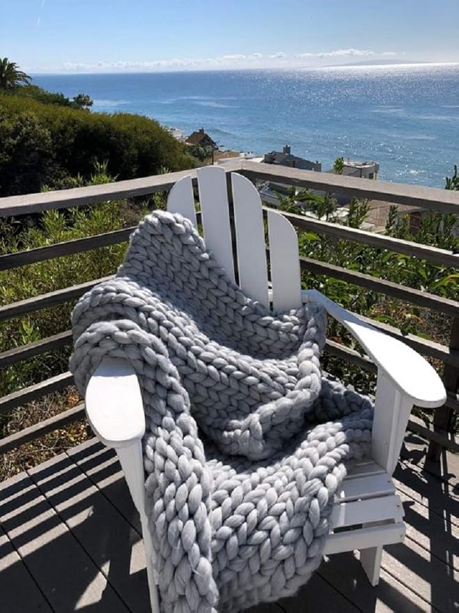 Chunky Knit Blanket Soft Handmade Knitting Throw for Bedroom Sofa Decor Super(Light Gray 60"x60")