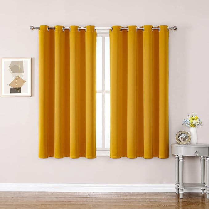 ChrisDowa Grommet Room Darkening Curtains for Bedroom and Living Room - 2 Panels Set Thermal Insulated Blackout Curtains (Mustard Yellow, 52W x 45L)