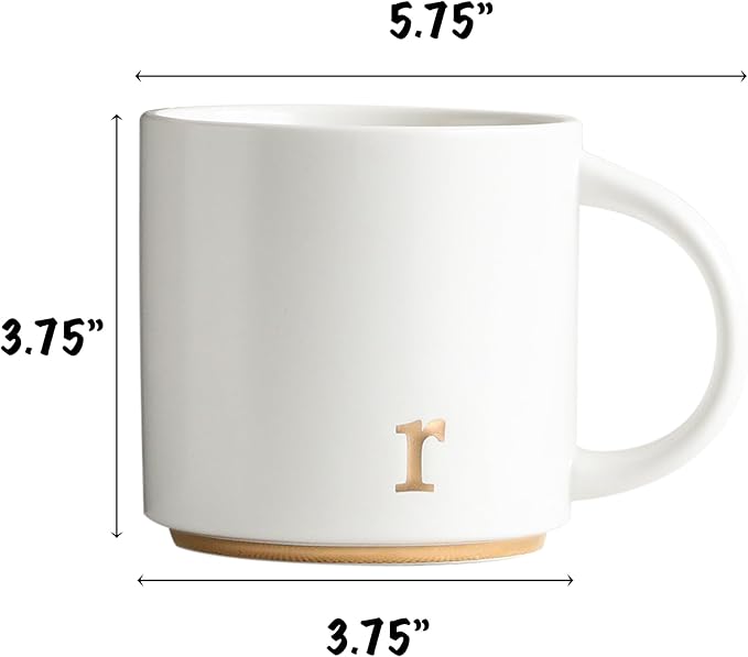 COLLECTIVE HOME - Monogram Ceramic Mugs, 15 oz Golden Initial Coffee Cups, Elegant Alphabet Tea Mugs, Elegant Personalized Mug with Gift Box, Luxurious Cups for Office and Home (r)