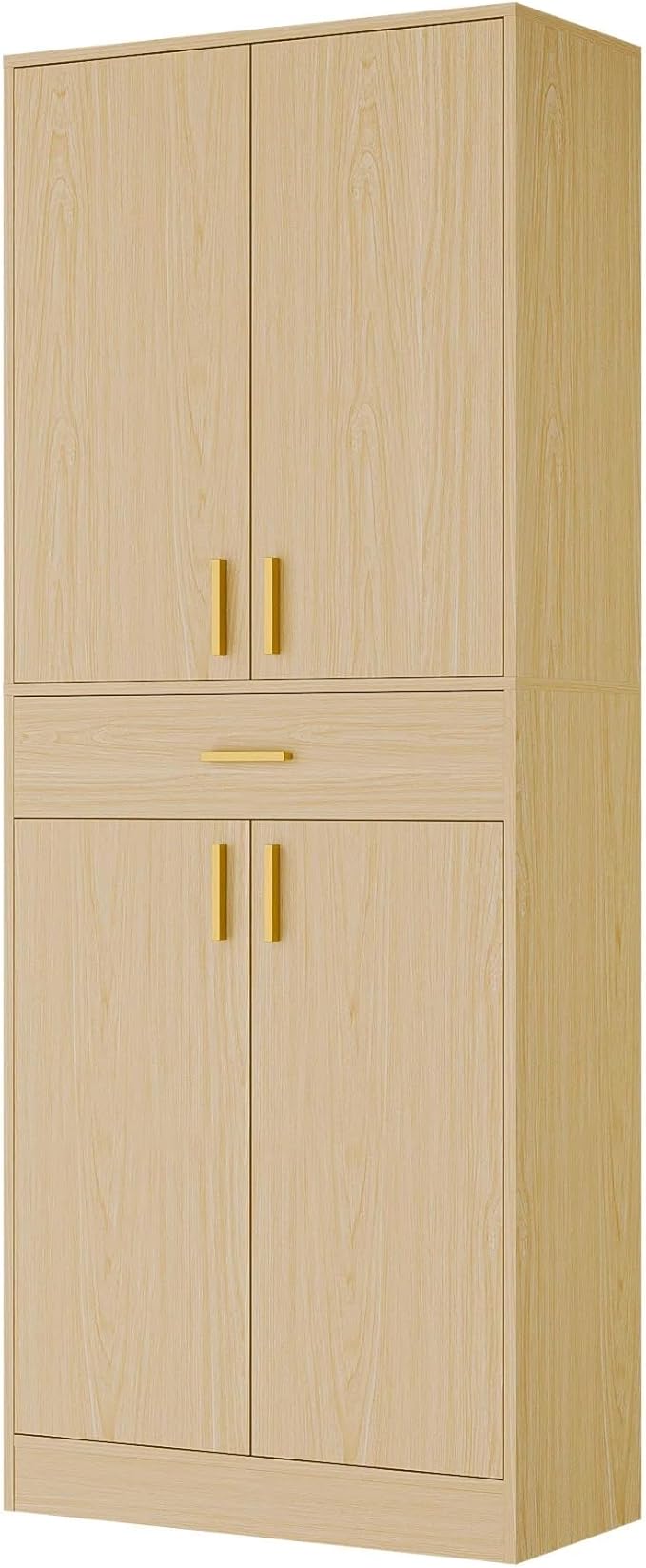 Cozy Castle Pantry Cabinet, 71" Tall Kitchen Storage Cabinet with Doors and Shelves, Freestanding Wood Cupboard Utility Hutch with Drawer for Dining Room Living Room Bathroom Furniture, Oak