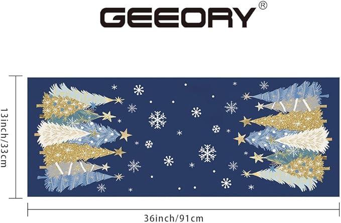 GEEORY Christmas Table Runner 13x36 Inch, Xmas Trees Snowflakes Holiday Decorative Farmhouse Table Decoration for Kitchen Dinning, Indoor Outdoor Dinner Party Decor (Blue) GT151-36