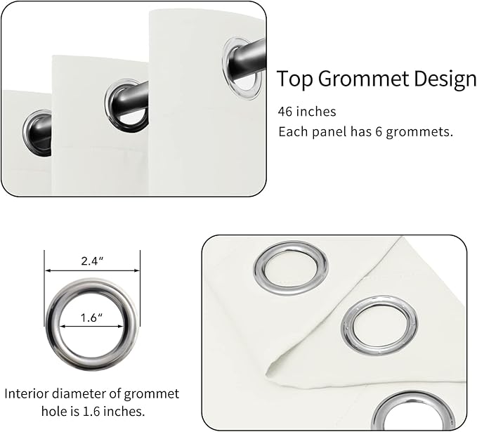 Easy-Going Blackout Curtains for Bedroom, Solid Thermal Insulated Grommet and Noise Reduction Window Drapes, Room Darkening Curtains for Living Room, 2 Panels(46x63 in, Ivory)