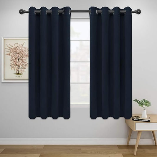 Easy-Going Blackout Curtains for Bedroom, Solid Thermal Insulated Grommet and Noise Reduction Window Drapes, Room Darkening Curtains for Living Room, 2 Panels (52x63 in,Navy)