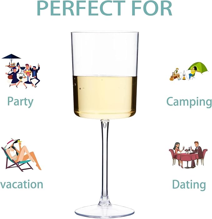 Ciaell 12 Pack Clear Plastic Wine Glasses - 10 Oz Disposable Wine Glasses with Stem for Parties & Weddings & Poolside & Outdoors & Camping