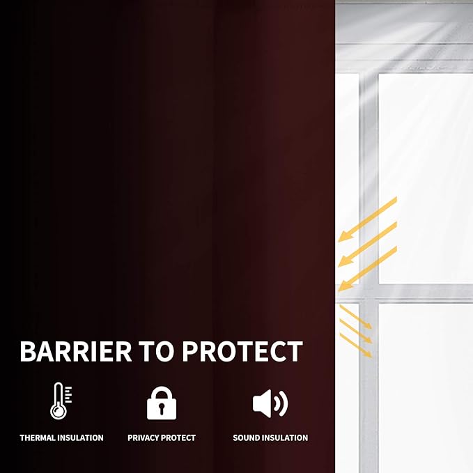 Easy-Going Blackout Curtains for Bedroom, Solid Thermal Insulated Grommet and Noise Reduction Window Drapes, Room Darkening Curtains for Living Room, 2 Panels (52x63 in,Wine)