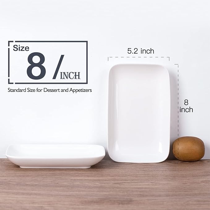 DELLING 8in White Rectangular Serving Plates-Large Serving Platter Set Salad Plates - Big Serving Trays for Parties Meat, Sushi, Dinner Plate Oven Safe Dinnerware Set of 3