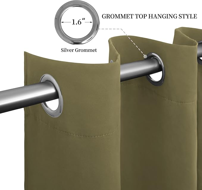 Easy-Going Blackout Curtains for Bedroom, Solid Thermal Insulated Grommet and Noise Reduction Window Drapes, Room Darkening Curtains for Living Room, 2 Panels (52x108 in,Khaki)