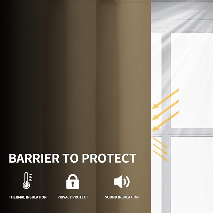 Easy-Going Blackout Curtains for Bedroom, Solid Thermal Insulated Grommet and Noise Reduction Window Drapes, Room Darkening Curtains for Living Room, 2 Panels (52x96 in,Tan)