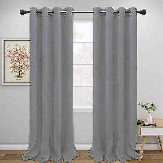 Easy-Going Blackout Curtains for Bedroom, Solid Thermal Insulated Grommet and Noise Reduction Window Drapes, Room Darkening Curtains for Living Room, 2 Panels (52x96 in,Light Gray)