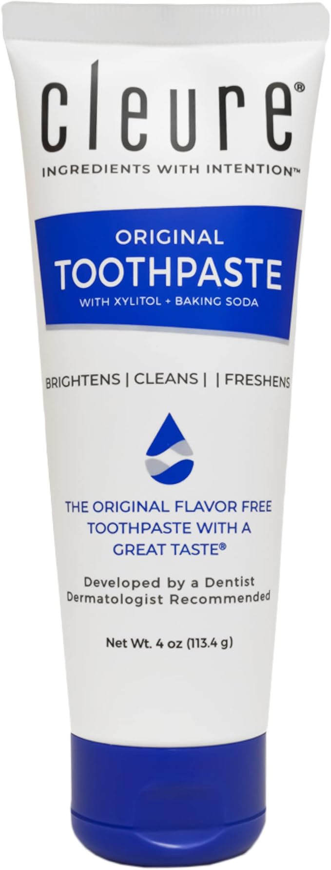 Cleure Original No Fluoride Toothpaste - SLS Free, Mint Free - with Xylitol for Fresh Breath & Helps Whiten - for Kids & Adults - Flavor Free (4oz Tube)