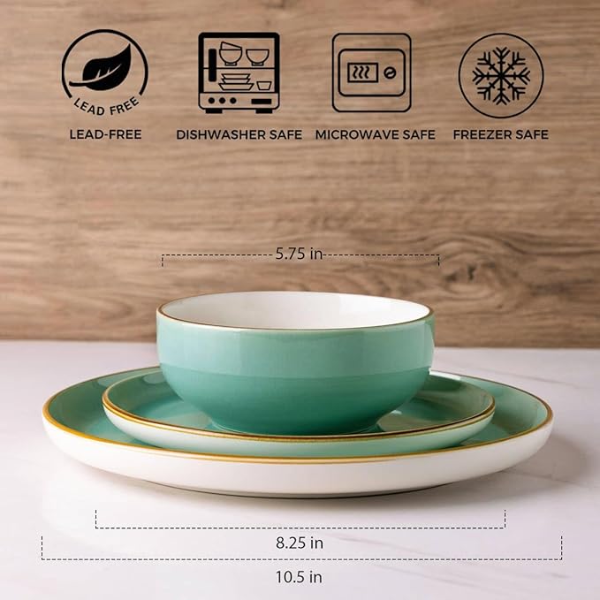 GBHOME Ceramic Dinnerware Sets, 12 Pieces Stoneware Dinnerware Set, Plates and Bowls Sets, Dishwasher & Microwave Safe,Dishes Set | Service for 4