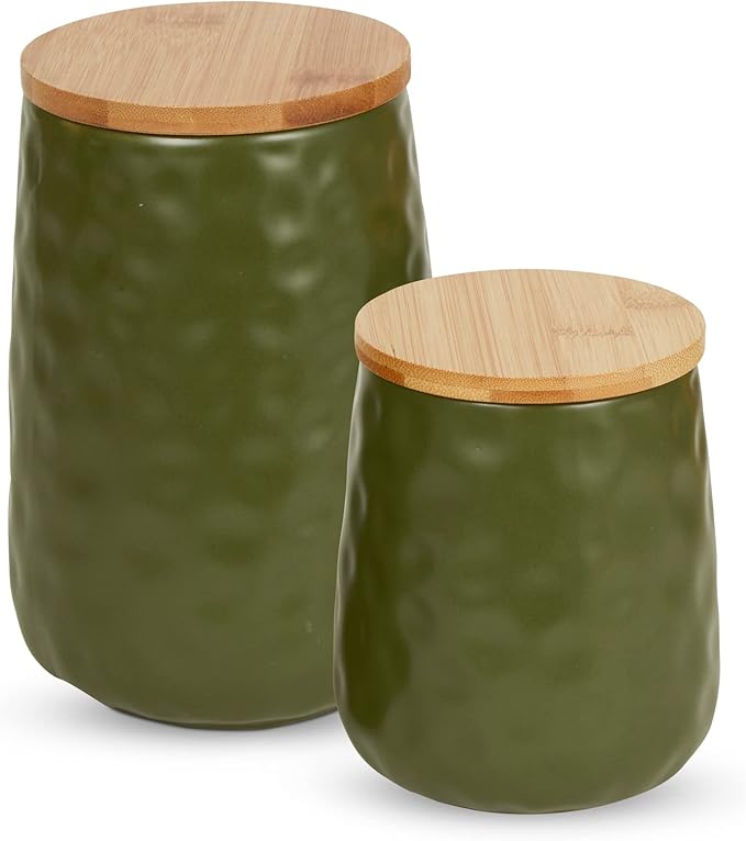 DII Kitchen Accessories Collection, Textured Matte Ceramic Canister Set, Sage, Dimple, 2 Piece