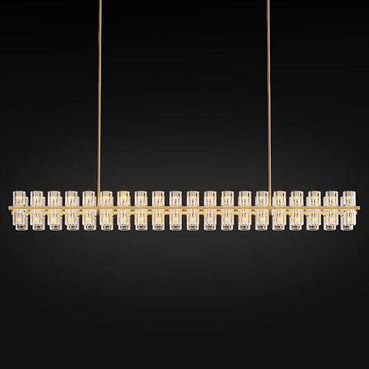 Crystal Brass Rectangular Chandelier Light Fixture,72 in Dining Room Chandeliers Over Table,Modern Chandelier For Living Room,Arcachon Chandeliers,Kitchen Island Chandelier,Includes 80xG4 Bulbs