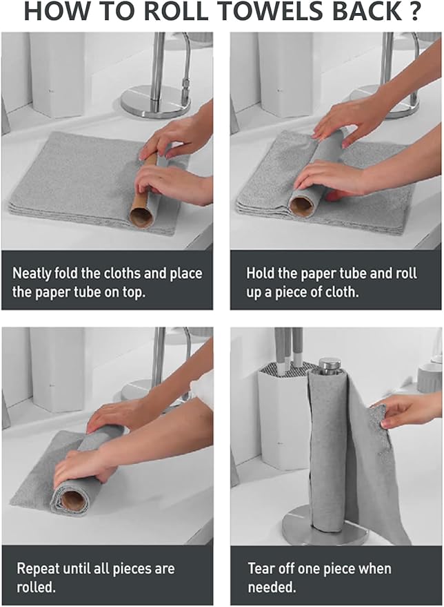 Fantasticlean Microfiber Cleaning Cloth Roll -40 Pack, Tear Away Microfiber Towels, 12" x 12", Reusable, Washable, Scratch Free, Ultra Absorbent Dish Rags for Car, Home, Garage or Shop (Grey)