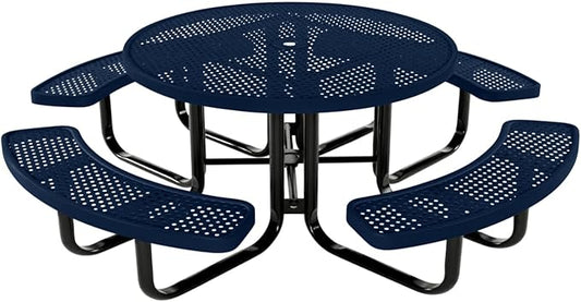 Coated Outdoor Furniture Heavy-Duty Portable Outdoor Kids Table with Umbrella Hole, Punched Steel Kids Picnic Table, Commercial-Grade, Made in America (46 In, Round, Childrens, Textured Dark Blue)