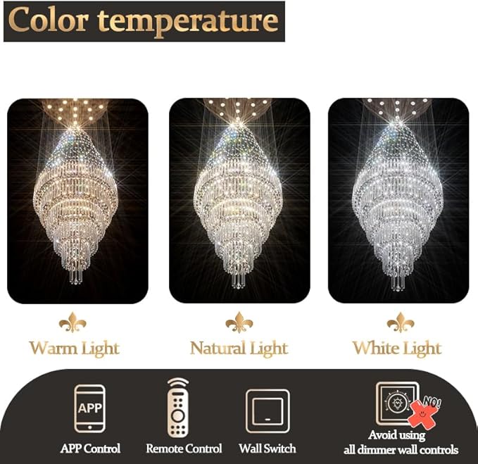 Flashing God D59''X H120'' Large Chandelier for High Ceiling, Modern Crystal Chandeliers Lighting Fixture Raindrop Chandelier for Entryway Staircase Foyer Living Room