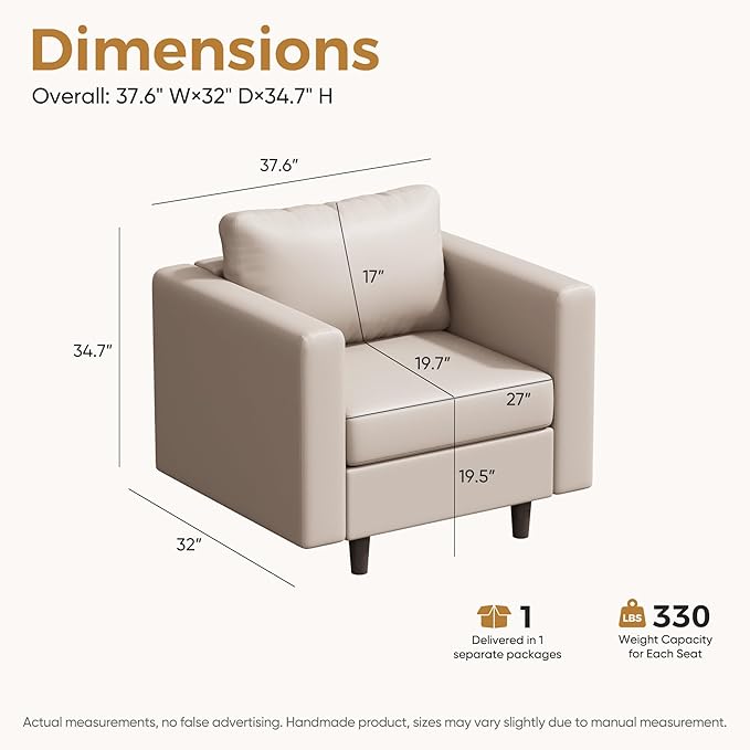 Faux Leather Oversized Accent Chair with Storage Deep Seat Single Sofa Large Reading Armchair for Living Room Bedroom Office Whitesand Set of 2