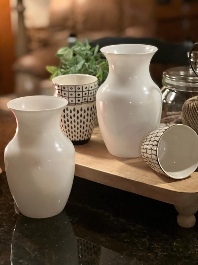 Floral Supply Online - 8" White Rose Vase and Flower Guide Booklet - Decorative Glass Flower Vase for Floral Arrangements, Weddings, Home Decor or Office.