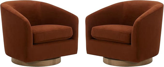 CHITA Swivel Accent Chair, FSC Certified Upholstered Velvet Barrel Chair for Living Room Set of 2, Fully Assembled, Burnt Orange
