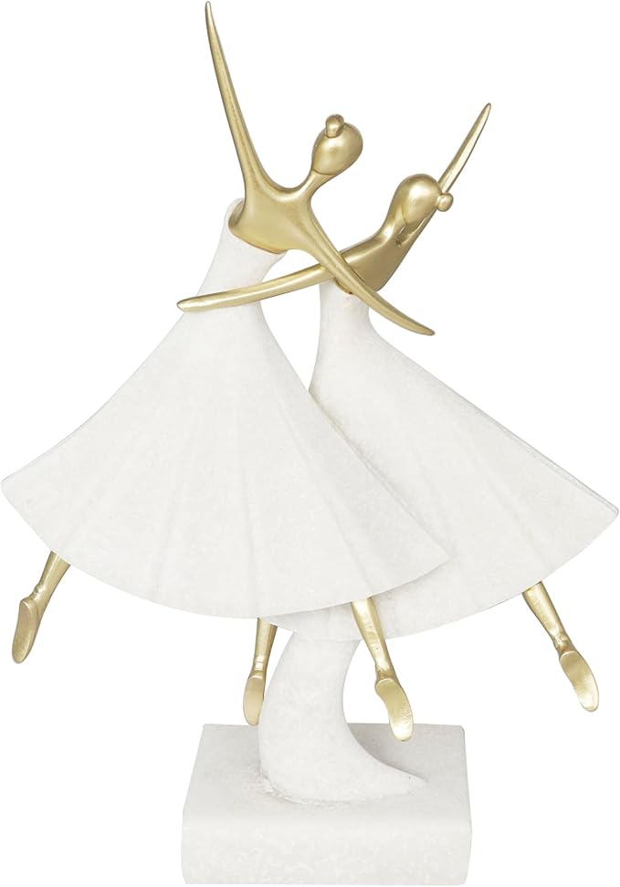 Deco 79 Polystone Dancer Decorative Sculpture Ballet Home Decor Statue with Gold Accents, Accent Figurine 9" x 4" x 13", Cream