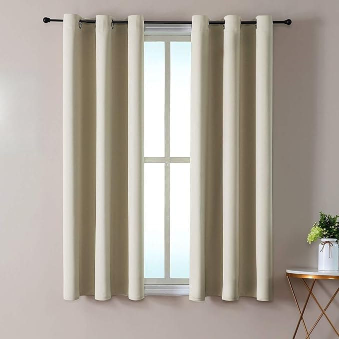 ChrisDowa Small Window Curtains 40 inches Long for Bedroom - Grommet Short Thermal Insulated Room Darkening Curtains for Kitchen (2 Panels, Beige, 29 x 40 Inch)