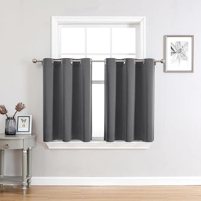 ChrisDowa Small Window Curtains 36 inches Long for Bedroom - Grommet Short Thermal Insulated Room Darkening Curtains for Kitchen (2 Panels, Grey, 42 x 36 Inch)