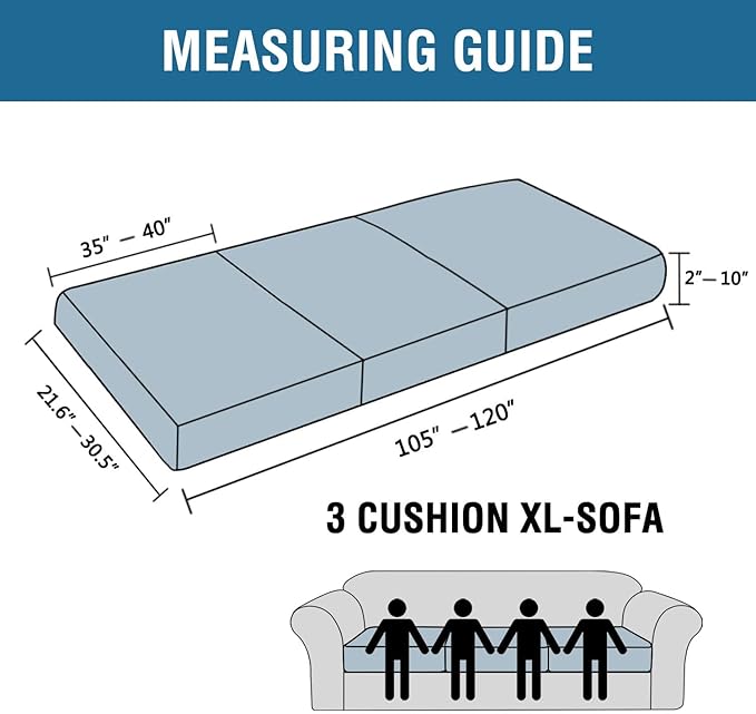 H.VERSAILTEX Super Stretch Individual Seat Sofa Covers Couch Slipcover Sets Thick Jacquard Textured Twill Fabric (3 Piece XL Sofa Cushion Covers, Natural)