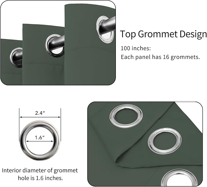 Easy-Going Blackout Door Curtains for Bedroom, Solid Thermal Insulated Grommet and Noise Reduction Window Drapes, Room Darkening Curtains for Living Room, 1 Panel (100x84 in, Greyish Green)