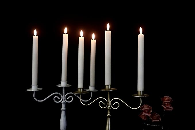 GenSwin Flameless Flickering Taper Candles with 2 Remote Controls and Timer, Real Wax 3D Wick Light Window Candles Battery Operated Pack of 8, Christmas Home Wedding Decor(White, 0.78 X 9.64 Inch)