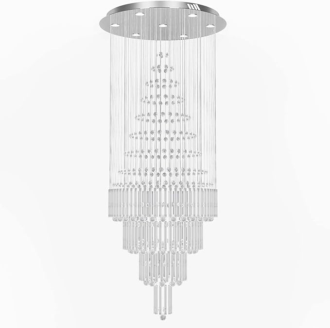 Flashing God D32 x H79'' Modern Crystal Chandelier for High Ceiling Large Foyer Chandeliers Large Raindrop Chandelier for Foyer Living Room Entryway Staircase Villa