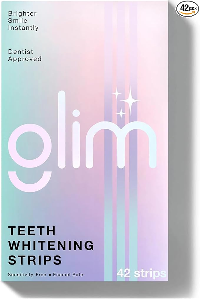 Glim Professional Teeth Whitening Strips| 42 Strips (21 Treatments), Hydrogen-Free, Peroxide-Free, Non-Toxic, Dentist Recommended, Sensitivity Free - Vegan & Cruelty Free - (Mint)