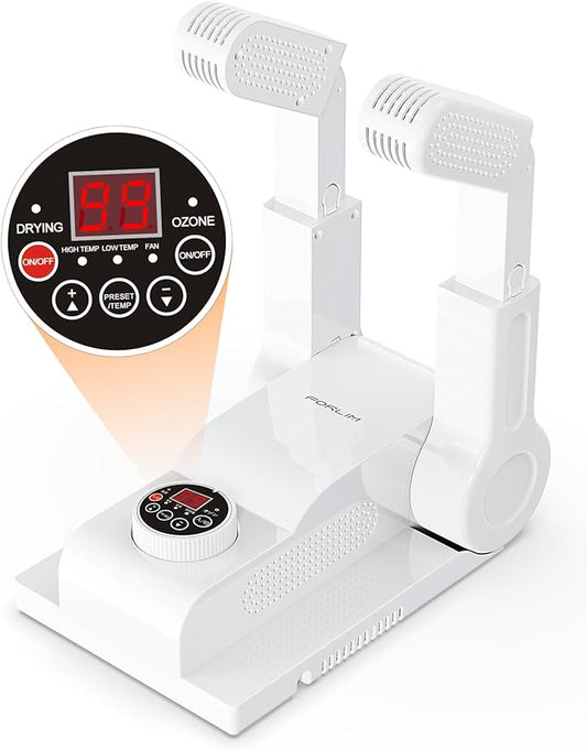 FORLIM [Upgraded Temperature Control] Boot Dryer for Work Boots - Shoe Dryer with 24-Hour Delay Timer, Portable Glove Dryer & Boot Warmer, Automatic Shut-Off Timer, Folding Design, Smart Panel, White