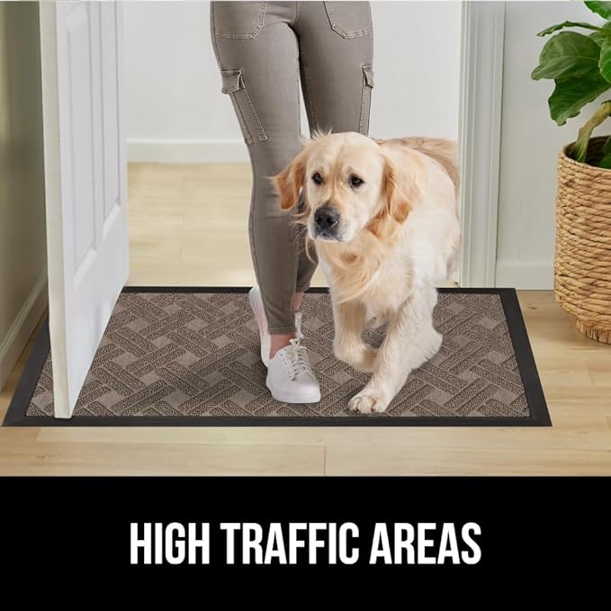 GORILLA GRIP 100% Waterproof All-Season WeatherMax Doormat 35x23, US Designed Natural Rubber, Stain and Fade Resistant, Low Profile Indoor Outdoor Door Mats, Easy Clean Patio Mat, Taupe Basket Weave