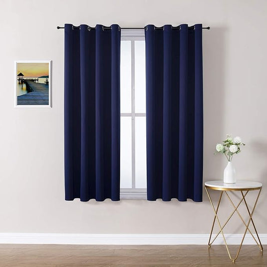 ChrisDowa Grommet Blackout Curtains for Bedroom and Living Room - 2 Panels Set Thermal Insulated Room Darkening Curtains (Navy Blue, 52W x 63L)