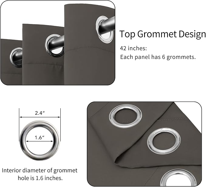 Easy-Going Blackout Curtains for Bedroom, Solid Thermal Insulated Grommet and Noise Reduction Window Drapes, Room Darkening Curtains for Living Room, 2 Panels (42x95 in, Taupe)