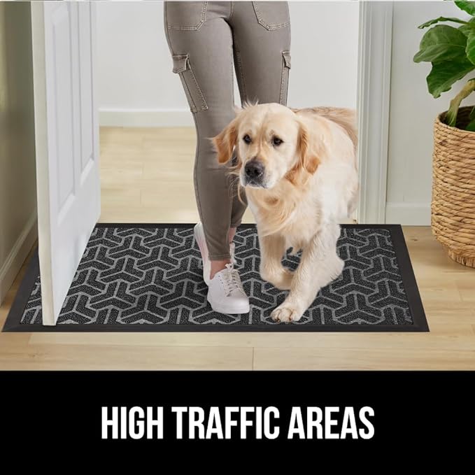 GORILLA GRIP 100% Waterproof All-Season WeatherMax Doormat, US Designed Natural Rubber, Stain and Fade Resistant, Low Profile Indoor Outdoor Door Mats, Easy Clean Patio Mat, 17x29, Slate Geometric