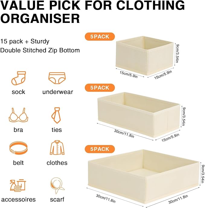 DIMJ Drawer Organizer Clothes 18 Pack - Foldable Baby Organizers and Storage & Dresser Organizer for Bedroom, Closet - Nursery Organization Dresser Dividers for underwear, Sock,Bra, Belt, Tie, Beige