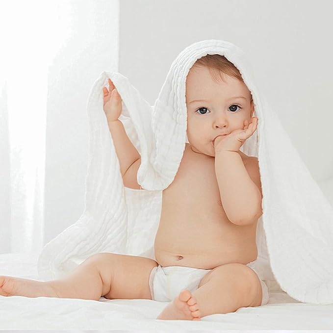 EMME Muslin Baby Blankets 100% Cotton 4-Layer Swaddle 40"x50" Lightweight Soft Breathable for Toddler, Infant, Newborn All Season Gauze Blanket, White
