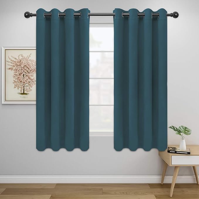 Easy-Going Blackout Curtains for Bedroom, Solid Thermal Insulated Grommet and Noise Reduction Window Drapes, Room Darkening Curtains for Living Room, 2 Panels (52x46 in,Bluestone)