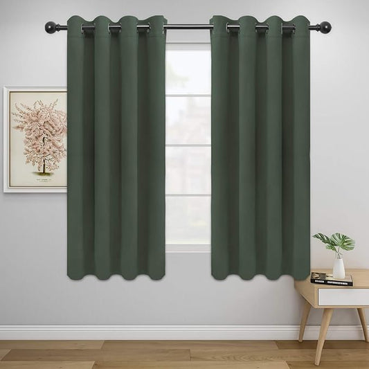 Easy-Going Blackout Curtains for Bedroom, Solid Thermal Insulated Grommet and Noise Reduction Window Drapes, Room Darkening Curtains for Living Room, 2 Panels (52x46 in,Greyish Green)
