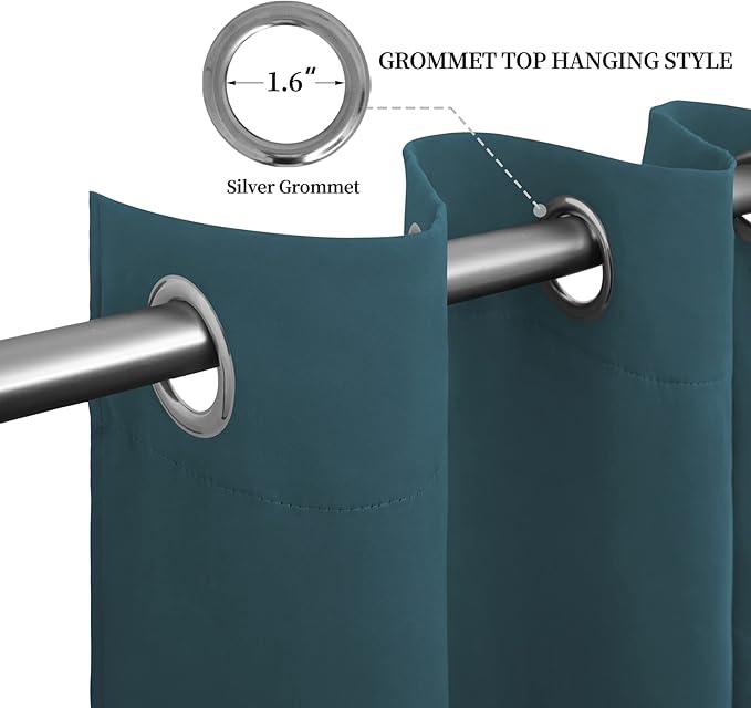Easy-Going Blackout Curtains for Bedroom, Solid Thermal Insulated Grommet and Noise Reduction Window Drapes, Room Darkening Curtains for Living Room, 2 Panels (52x96 in,Bluestone)