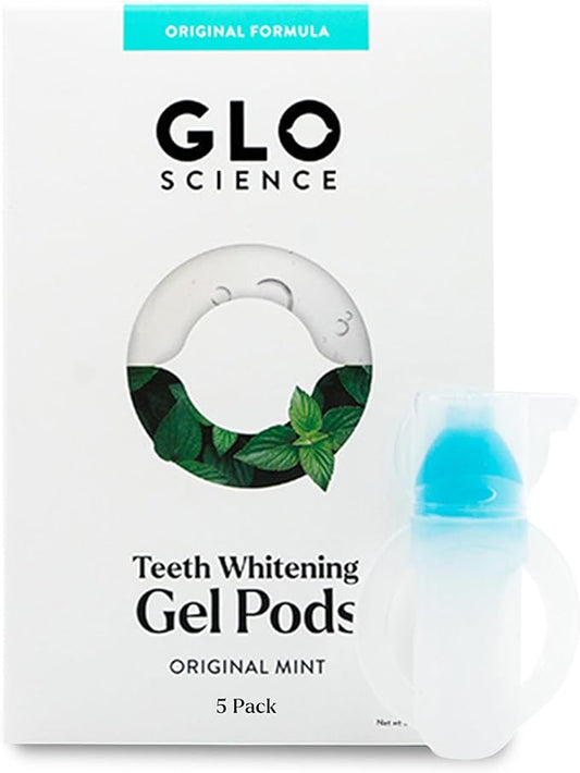 GLO Science Teeth Whitening Gel Pods – Safe, Effective Whitener with Silicon Brush, 6% Hydrogen Peroxide – Fastest Way to Whiter Teeth, Sensitivity Free – Mint Flavor (Pack of 5)