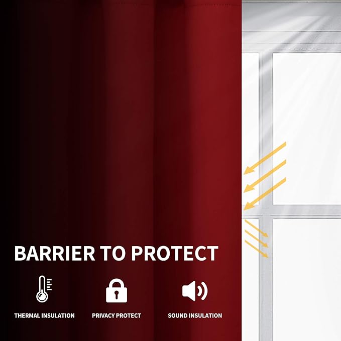 Easy-Going Blackout Curtains for Bedroom, Solid Thermal Insulated Grommet and Noise Reduction Window Drapes, Room Darkening Curtains for Living Room, 2 Panels (52x46 in,Christmas Red)