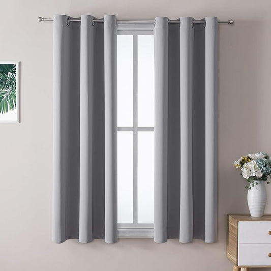 ChrisDowa Blackout Curtains 48 inches Long for Bedroom - 2 Panels Set Grommet Thermal Insulated Room Darkening Curtains for Living Room (Light Grey, 42 x 48 Inch)