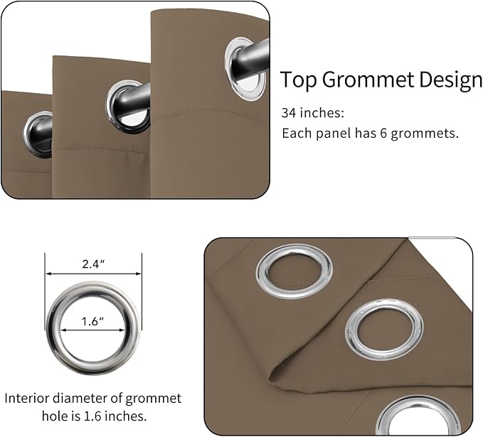 Easy-Going Blackout Curtains for Bedroom, Solid Thermal Insulated Grommet and Noise Reduction Window Drapes, Room Darkening Curtains for Living Room, 2 Panels (34x45 in, Camel)