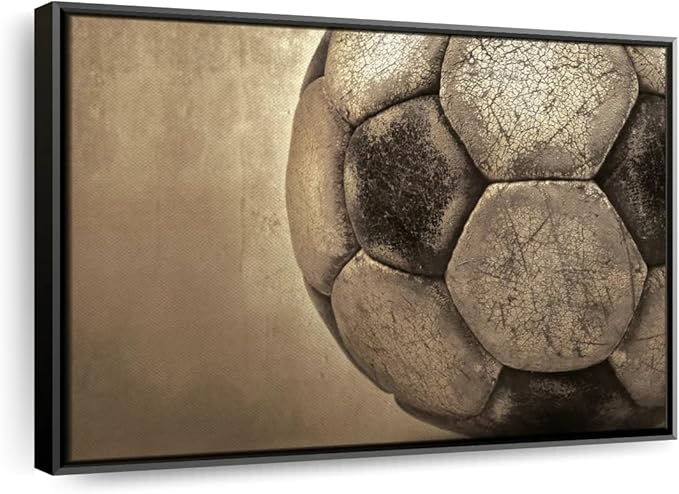 Elephant Stock Worn Soccer Ball Wall Art - Horizontal Framed Canvas - 1-Piece Living Room Wall Decor - Photography sports Canvas Print - Brown and Gray Decor for Wall - 13" X 9"