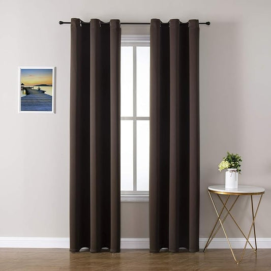 ChrisDowa Grommet Blackout Curtains for Bedroom and Living Room - 2 Panels Set Thermal Insulated Room Darkening Curtains (Brown, 42W x 84L)
