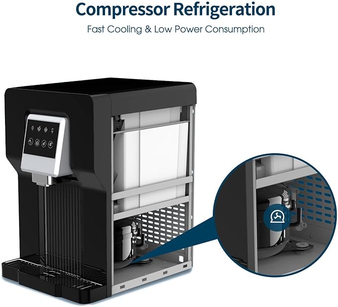 Countertop Bottleless Water Cooler Dispenser and Ice Maker with Water Line 17 lbs Daily Capacity Black(NO HOT Water/NO Filters)